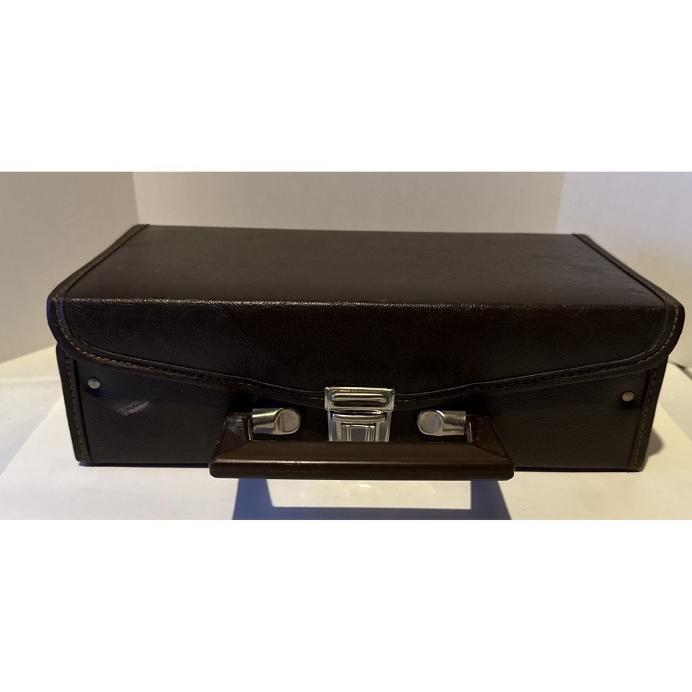 12 Cassette Tape Storage Carry‎ Case Portable Brown Faux Leather Holder